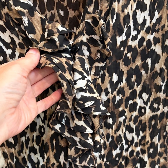 Style & Co. Leopard Print Ruffle Front Blouse 2P edgy boho chic textured - Picture 3 of 7